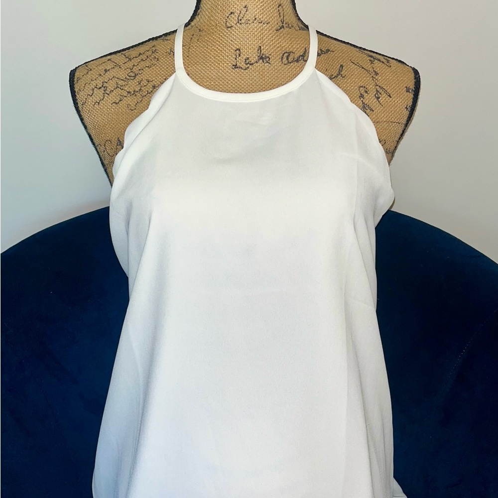 LOFT White Top with Sleeveless and Scalloped Design